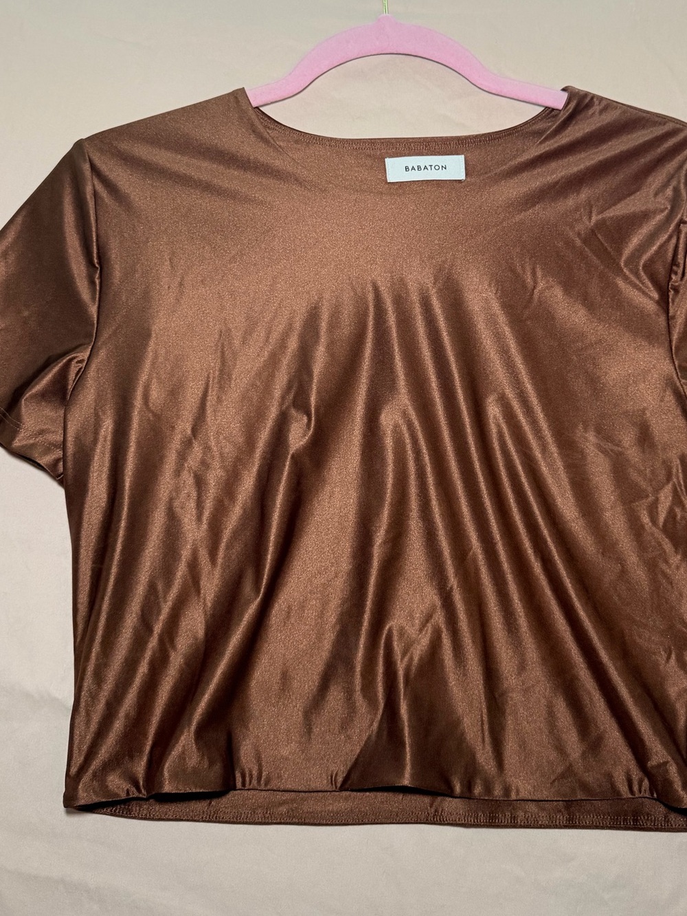 Babaton Metallic Brown Short-Sleeve Crewneck Top